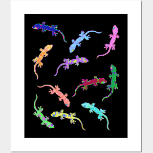 Glitchy Geckos doodle Pattern Posters and Art